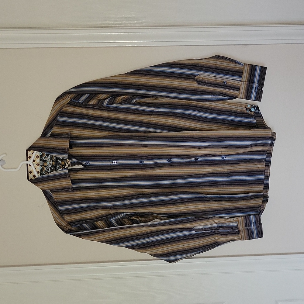 Viscounti uomo Gold & Blue Split Cuff  Long Sleeve Shirt